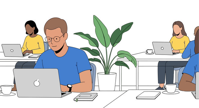Man working on laptop computer.