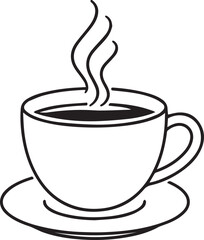 Hot Coffee Cup with Steam Minimal Line Art Icon