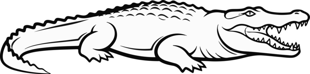 Obraz premium Outline drawing of a powerful alligator with mouth open and sharp teeth