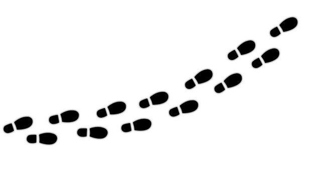 Human shoes Footstep walking on white background. footprints shoes, shoe prints marks feet animation. Step footprints path isolated. 4K Resolution.