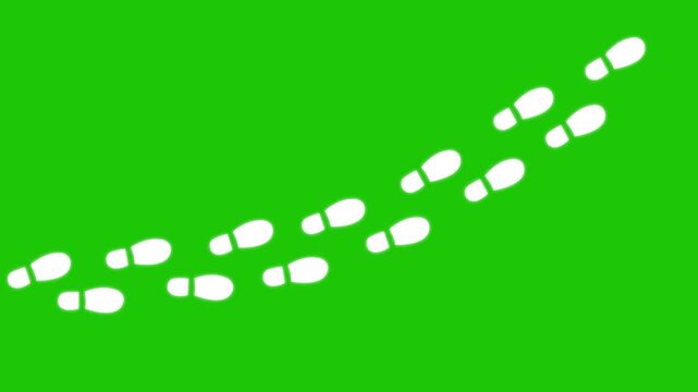 Human shoes Footstep walking on white background. footprints shoes, shoe prints marks feet animation. Step footprints path isolated. 4K Resolution.