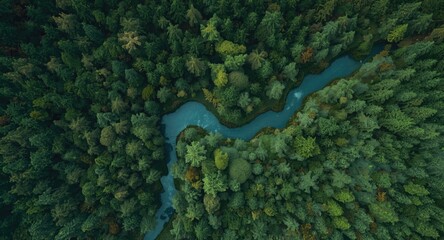 Obraz premium AI conceptual art showing planetary health with full canopy forest and a stomach shaped blue river overhead view