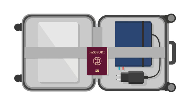 Passport with electronic device inside case.