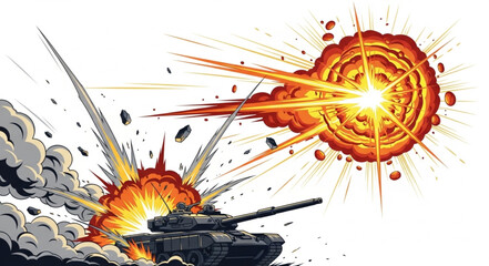 Tanks Engaged in Intense Battle Scene. © Deni