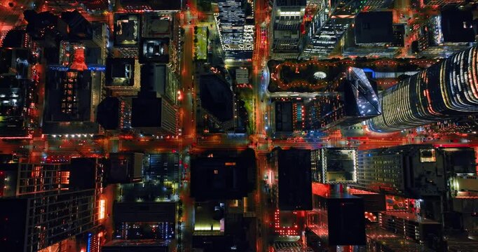 Beautiful well-lit streets of modern lively San Francisco, California, USA. Night footage over the neighborhoods of the city with vibrant nightlife.