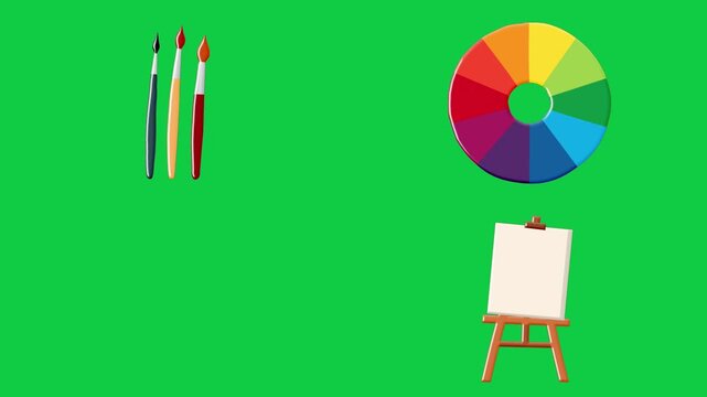 2D Animated Painting Tools Collection with Brushes Color Wheel Palette and Canvas for Art Education Theme Loop