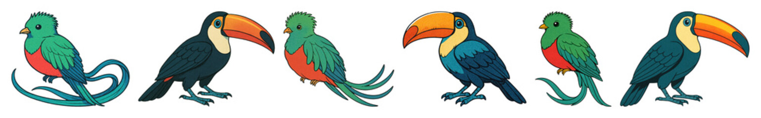 Fototapeta premium PNG Colorful tropical bird illustrations on transparent background