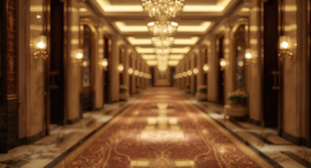 Obraz premium cinematic bokeh blur lighting in a luxury hotel corridor background