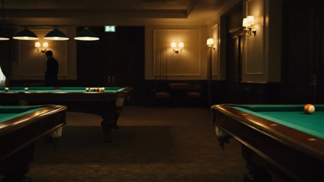 Pool hall at night.
