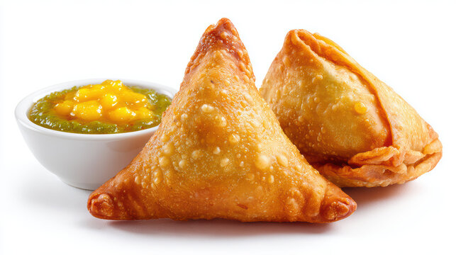 vegetable samosa with mango chutney and stuffing