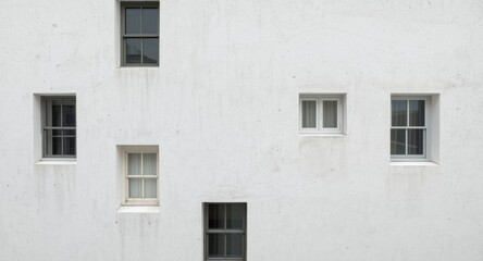 Fototapeta premium Birds eye view of white textured wall featuring window frames for building design backgrounds