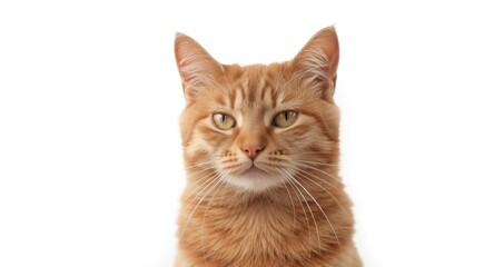 Obraz premium Close up capture of British brown domestic cat on plain white space