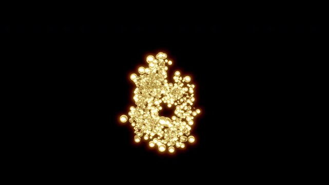 3D golden bubbles morphing animation as 10 to 0 countdown 3D numbers text created by procedural geometric 3d render. 