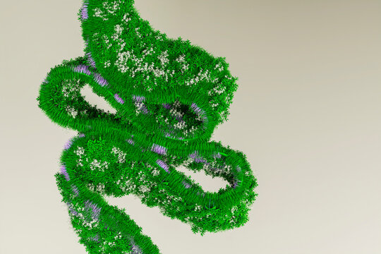 3D botanical abstract ribbon with looping grass and floral form