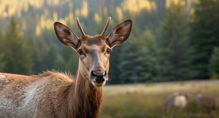 Fototapeta premium A sociable elk with subtle shy mannerisms in nature