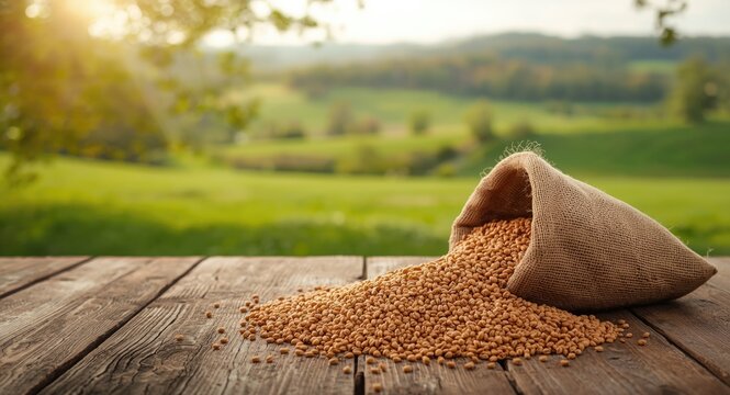 Animal feed pellets spilling from a burlap bag