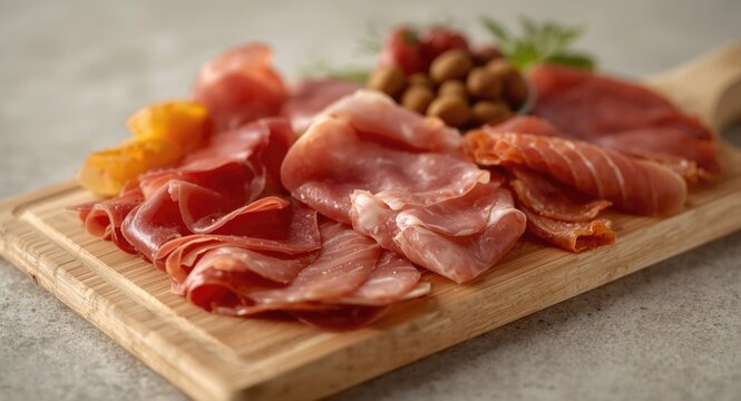 Traditional charcuterie board with Italian prosciutto and capicola alongside mixed deli meats