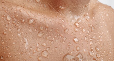 Obraz premium Close up perspective of shower water droplets on skin designed for restful relaxation themes