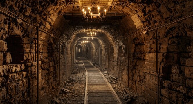 Ancient underground mining corridors with divided pathways
