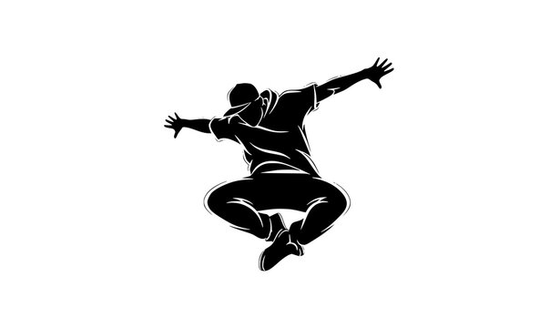 Hip-Hop Street Dancer Vector Illustration Stylish Silhouette Action Pose