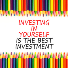Obraz premium Investing in yourself symbol. Concept words Investing in yourself is the best investment on beautiful white paper. Beautiful white paper background. Business investing in yourself concept. Copy space