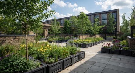 community green area featuring stacked planting containers