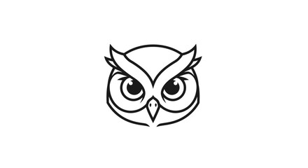 Fototapeta premium Simple Black Line Drawing of Owl Face.