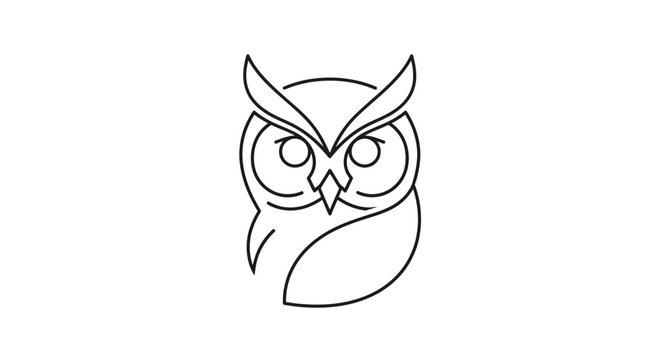 Simple Black Line Drawing of Owl Face.