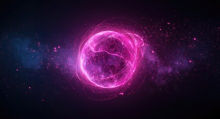 Obraz premium Vibrant futuristic energy orb highlighted by pink and purple space particle animations