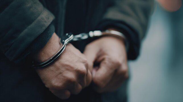 Person with metal handcuffs on wrists