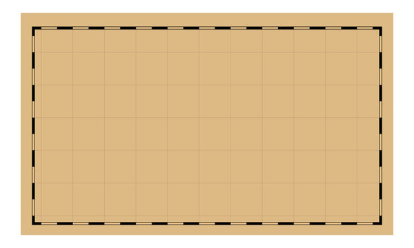 Blank vintage map grid template with black dashed nautical border. Vector illustration for custom fantasy world maps, tactical battle grids, ancient treasure maps, or educational