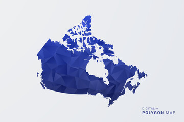 Naklejka premium Canada Map - Polygon Style Vector Illustration in Deep Blue Gradient, Low Poly Geometric Design, Clean Silhouette Isolated on White Background for Infographics.