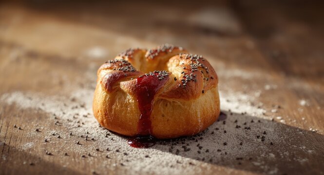 Fluffy kolache with creamy cheese and poppy seeds finished with a generous jam glaze
