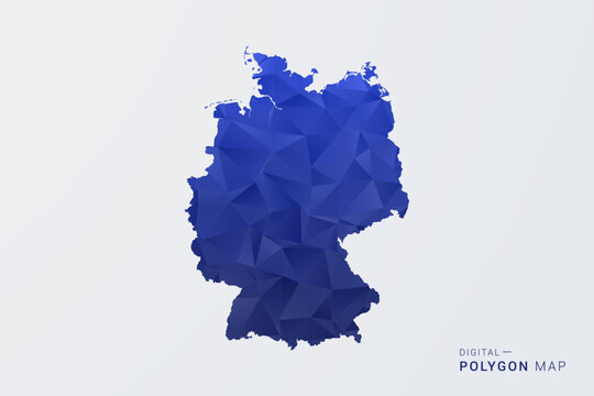 Germany Map - Polygon Style Vector Illustration in Deep Blue Gradient, Low Poly Geometric Design, Clean Silhouette Isolated on White Background for Infographics.