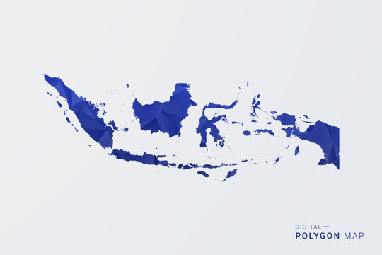 Indonesia Map - Polygon Style Vector Illustration in Deep Blue Gradient, Low Poly Geometric Design, Clean Silhouette Isolated on White Background for Infographics.