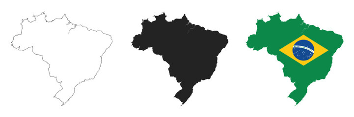 Fototapeta premium Brazil Map Signs Collection – Line, Solid and Flag Design