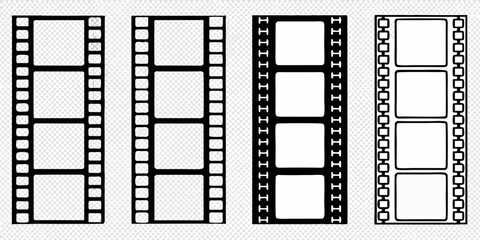 Arrangement of vintage film strips with varying frame counts on a background