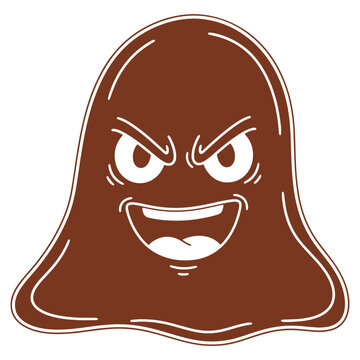 Funny Cartoon Poop Emoji Character with Angry Face and Big Smile