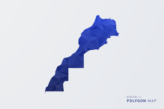 Morocco Map - Polygon Style Vector Illustration in Deep Blue Gradient, Low Poly Geometric Design, Clean Silhouette Isolated on White Background for Infographics.
