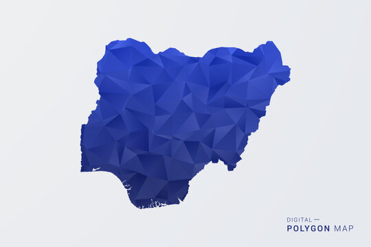 Nigeria Map - Polygon Style Vector Illustration in Deep Blue Gradient, Low Poly Geometric Design, Clean Silhouette Isolated on White Background for Infographics.