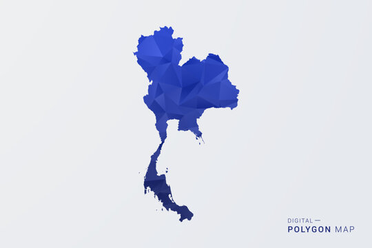 Thailand Map - Polygon Style Vector Illustration in Deep Blue Gradient, Low Poly Geometric Design, Clean Silhouette Isolated on White Background for Infographics.