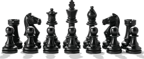 Black chess pieces strategy concept, leadership planning competition game board symbol, intelligence tactic teamwork success idea vector illustration © Jahid