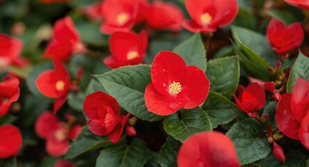 Close angle featuring fresh tuberous begonias in bloom