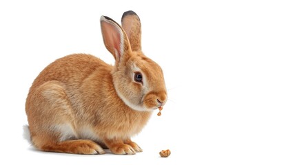 Obraz premium Charming fluffy orange hare eating food isolated against plain white backdrop perfect for pet use