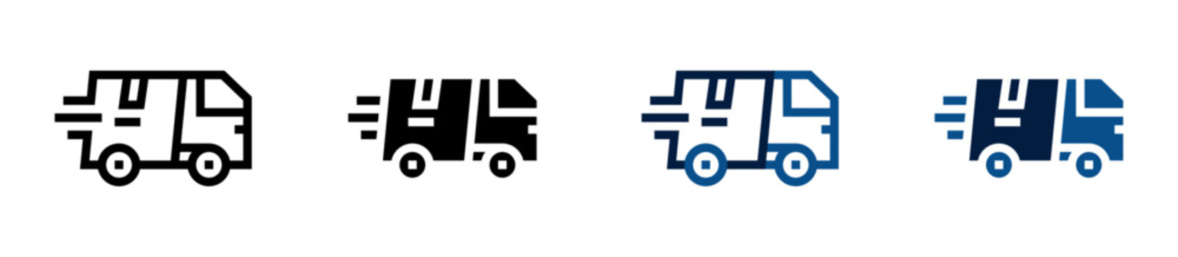 Iconos de entrega r&aacute;pida. Cami&oacute;n con l&iacute;neas de velocidad, transporte urgente, log&iacute;stica eficiente, distribuci&oacute;n acelerada, env&iacute;o express. Ilustraci&oacute;n vectorial