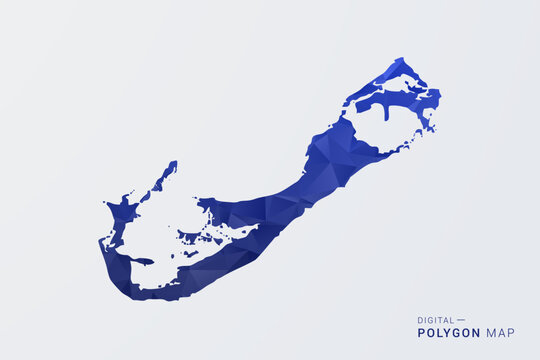 Bermuda Map - Polygon Style Vector Illustration in Deep Blue Gradient, Low Poly Geometric Design, Clean Silhouette Isolated on White Background for Infographics.