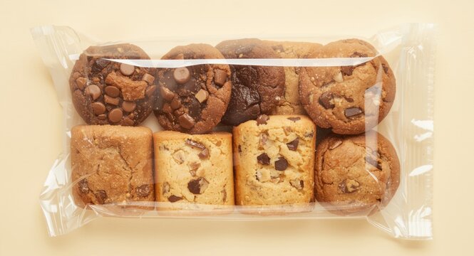 Assorted bakery treats inside a plastic sealed cookie pack