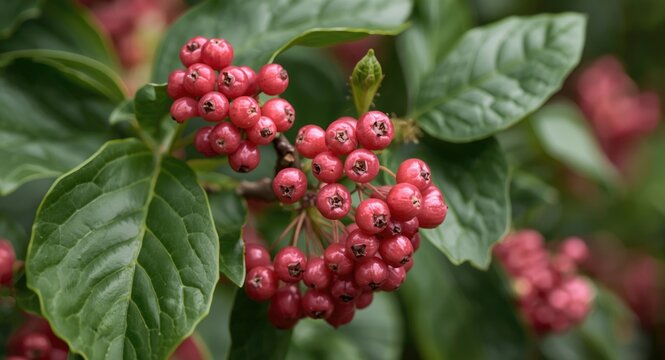 Close up of European spindle tree featuring pink berry clusters