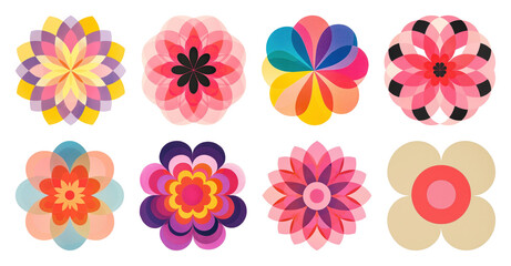 Obraz premium PNG Colorful geometric floral patterns element set on transparent background