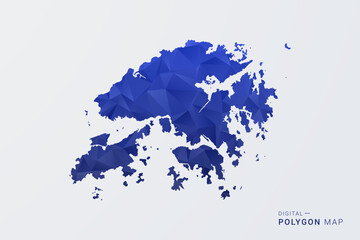 Fototapeta premium Hong Kong Map - Polygon Style Vector Illustration in Deep Blue Gradient, Low Poly Geometric Design, Clean Silhouette Isolated on White Background for Infographics.